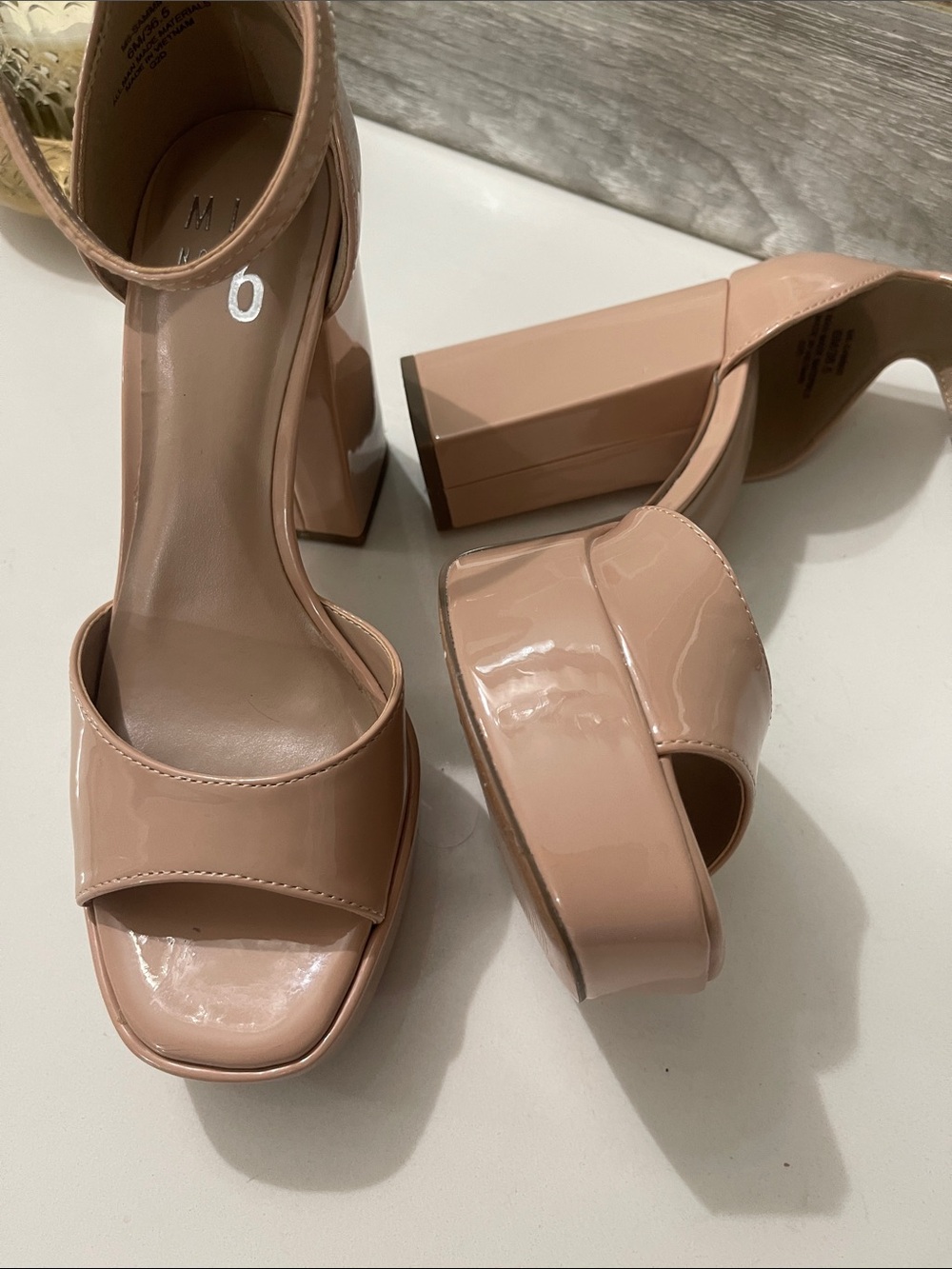 Mix No. 6 Nude Tan  Platform Block Heel Sandals Ankle Strap Sammir sz 6